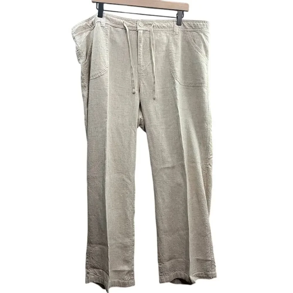 H&M Cream Linen Drawstring‎ Pants Sixe XL